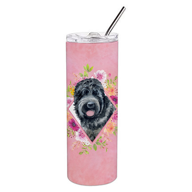 E23BF9F8391D466E9CA4F8DFEBD9A7DB de verre 20 oz à double paroi en acier inoxydable chiot, Russian Black Terrier, Rose