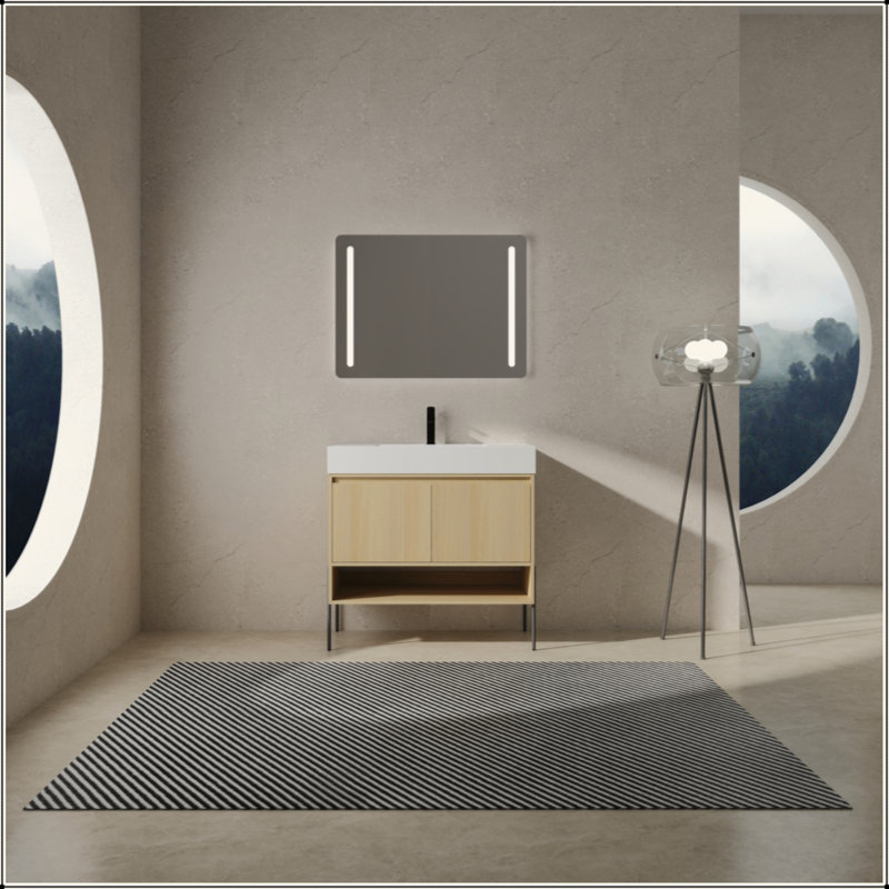Ensemble de meuble-lavabo 36 po avec lavabo simple en résine, ensemble d'armoires de rangement modernes 2 portes, bois massif multicouche