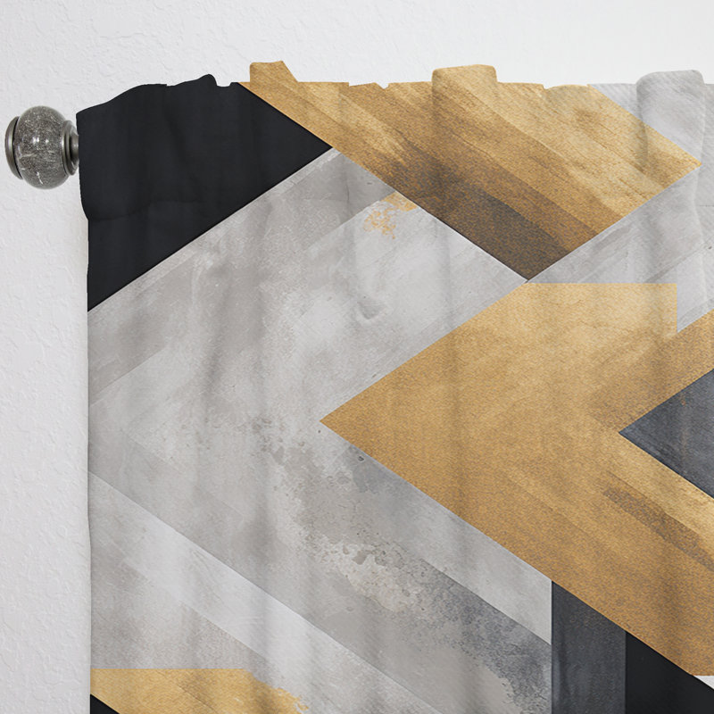 Efrat Black And Gold Geometric Tiles II - Modern Curtain - Velvet Room Darkening - 1 panel, 52" W x 90" L