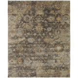 Stidham Hand Knotted Wool Floral Area Rug in Brown
