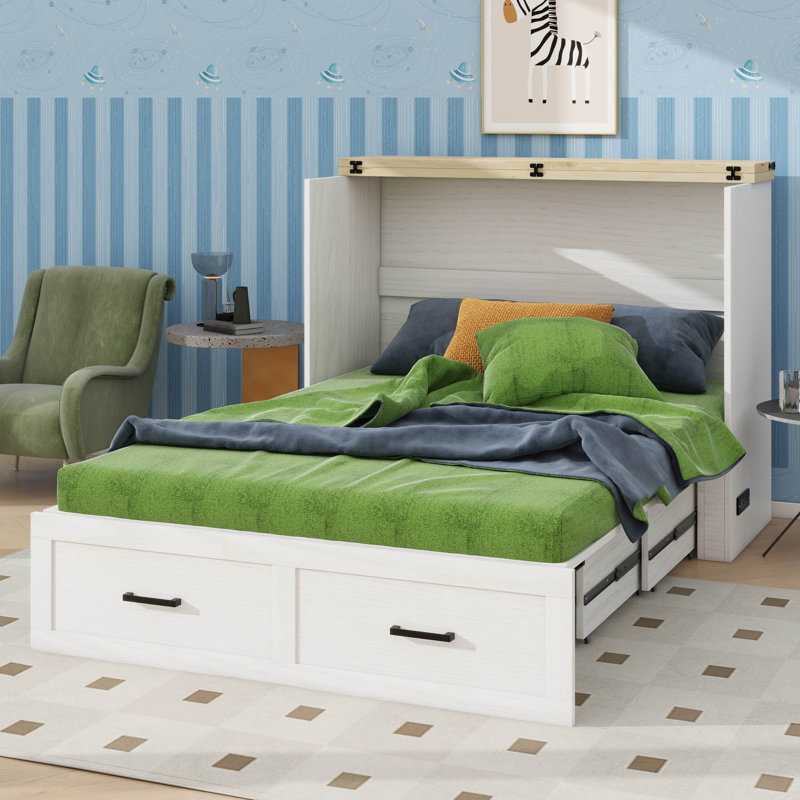 Charmante armoire-lit escamotable de style campagnard avec un port de charge intégré, Blanc