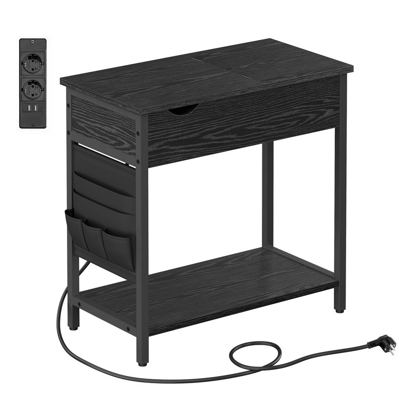 Maryetta End Table with Built-In Outlets, Black