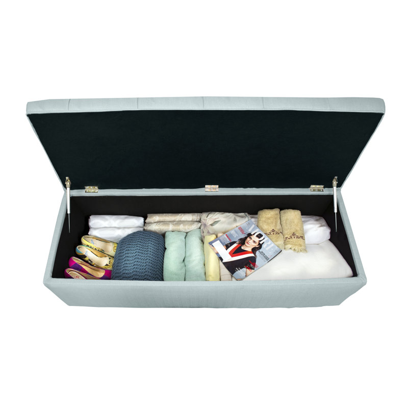 Upholstered Storage Bench, Sea Mist
