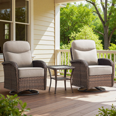 Ensemble de 3 chaises pivotantes d'extérieur Alakai avec coussin de 15 cm et table d'appoint