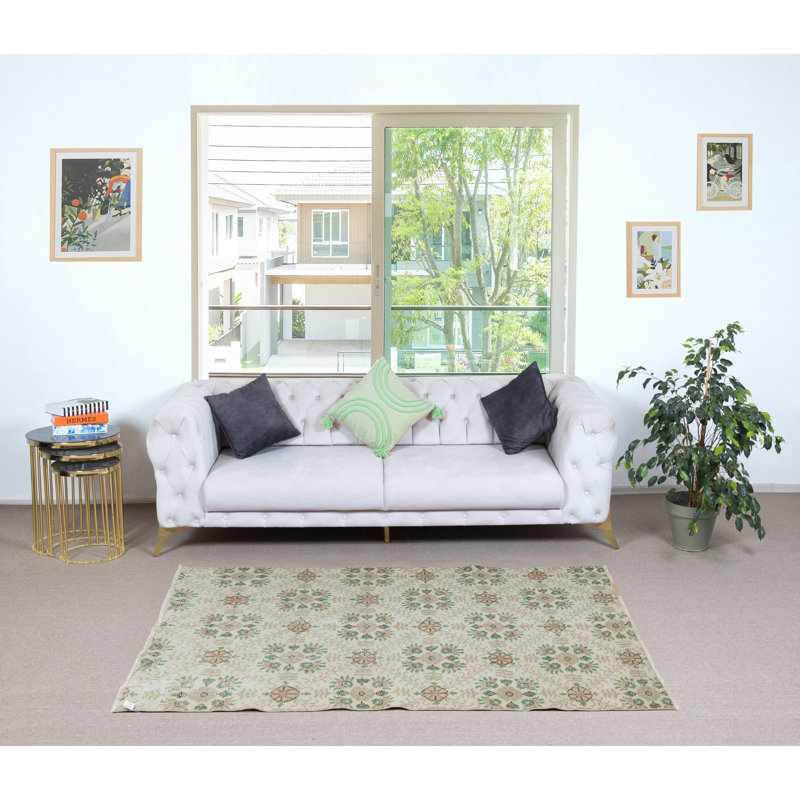 Tapis turc vintage fait à la main avec motif floral, Rectangle 9 pi 7 po x 16 pi 10 po