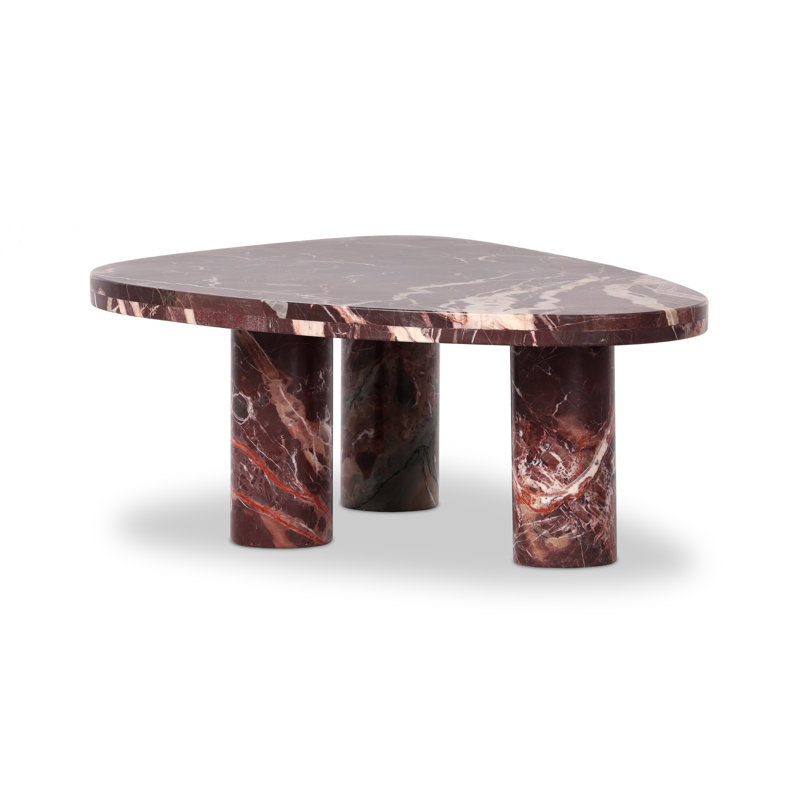 Moraga 3 Legs Coffee Table, 13" H x 36" L x 25.5" W, Merlot Marble