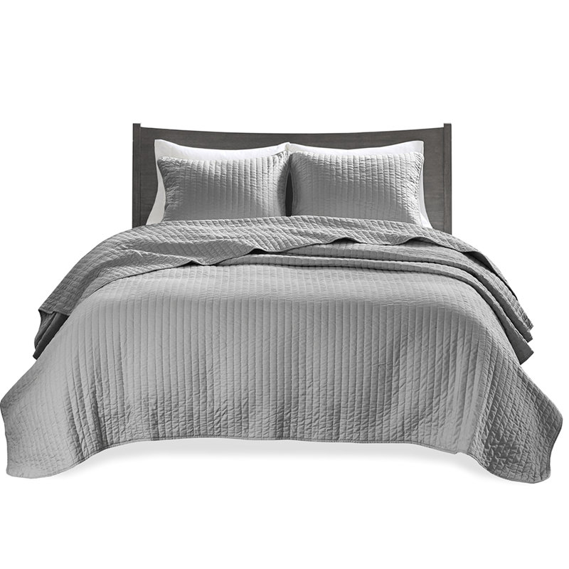 Full/queen Size Grey - 3 Pieces, Microfiber With Cotton Fill, Reversible For Seasonal , Enchanting Quilt Revelation Piece Filling, Any Weather Shift, Attractive Exhibition