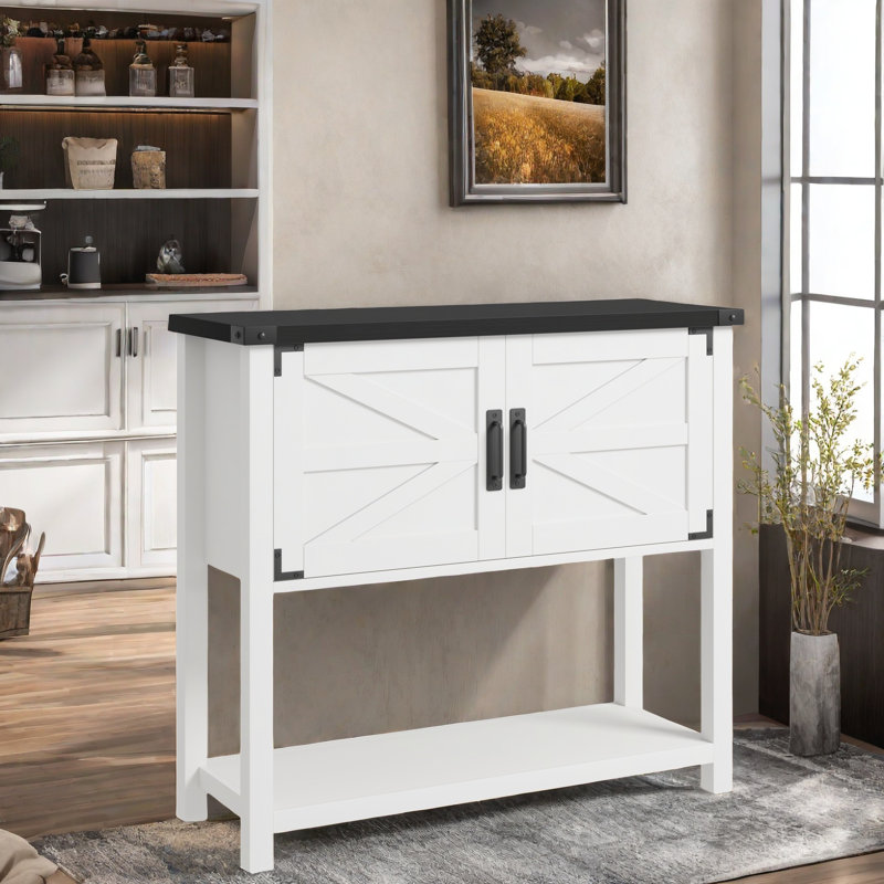 Console Farmhouse avec armoire à 2 portes, Blanc / Espresso