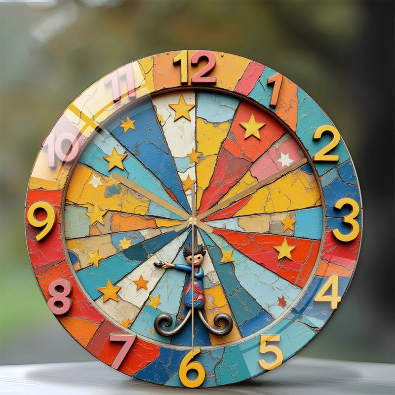 Colorful Vintage Wall Clock with Charming Design Art - 12'' Modern Glass Wall Clock