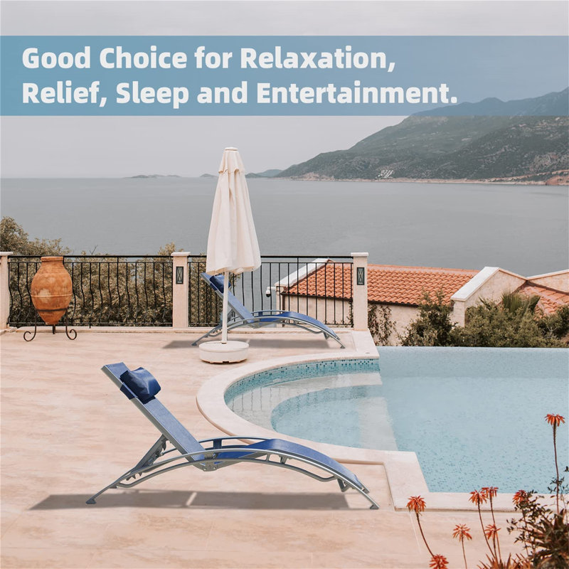 Therin Aluminum Outdoor Armless Lounge Chair, Blue