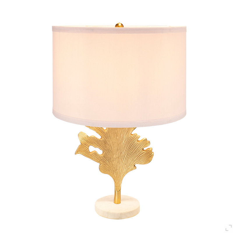 Lampe de table D13x22,2 "or et blanc avec motif de feuille (assemblage de l'abat-jour requis)
