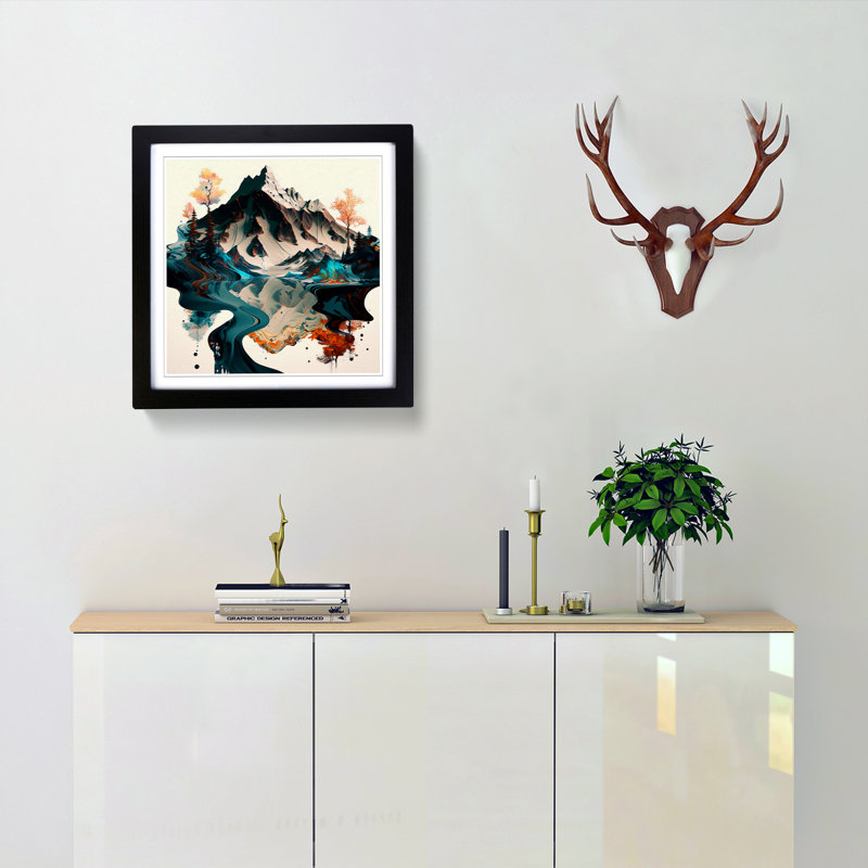 Japanese Mountains Liquify - Single Picture Frame Print on Wood, Black