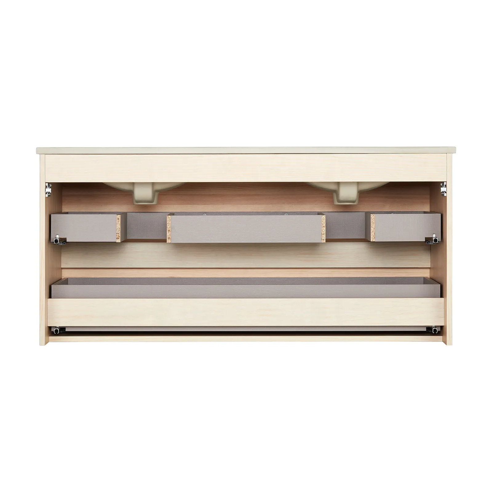 Kiah 48" Wall-Mounted Double Bathroom Vanity, Light Oak
