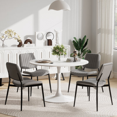 George Oliver 5 Piece Set-Pedestal Dining Room Table and 4 Retro Linen Chairs