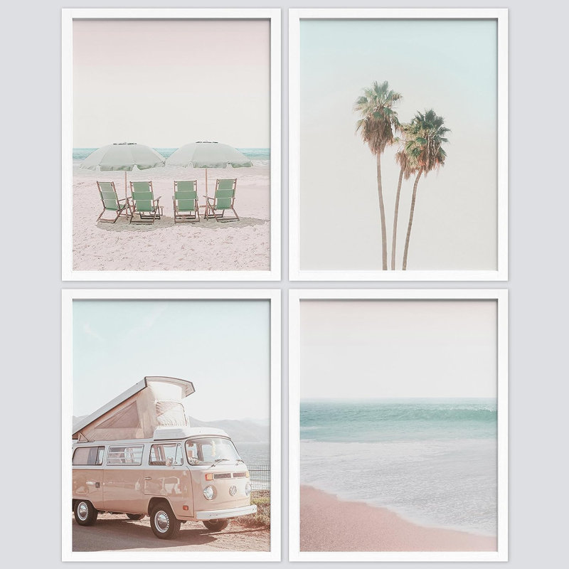 «Collage Print Gallery Set 1980s Retro Miami», reproduction encadrée de 4 pièces, H 16 po x l 12 po x P 1 po, Cadre blanc
