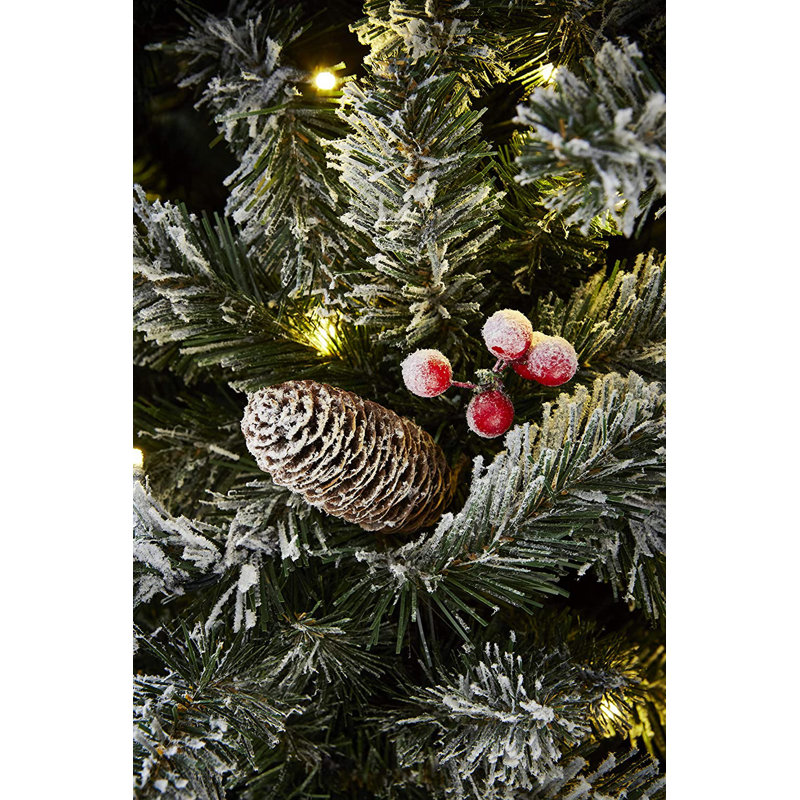 7ft Extra Full Green Spruce Flocked/Frosted Christmas Tree with 380 LED Lights, 5.91ft H