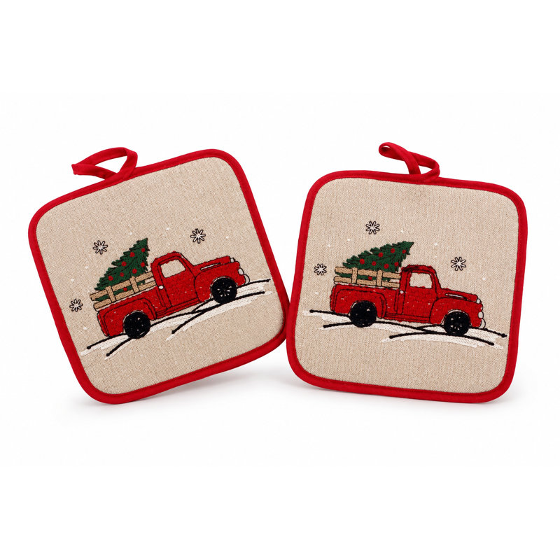 Christmas Truck Potholders 8.5''x8.5''