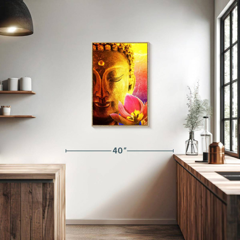 Superbe Bouddha, Cadre flottant en bois naturel, 21 po x 31 po