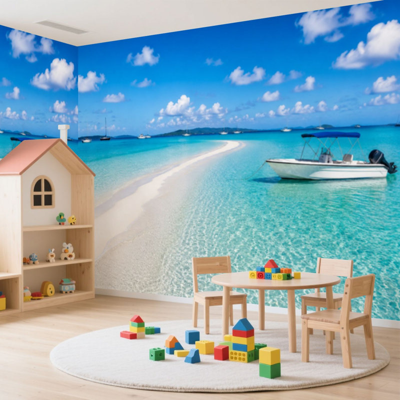 Papier peint adhésif auto-adhésif moderne pour la chambre à coucher avec plage de sable tropicale L 100 po x l 144 po Peel and Stick