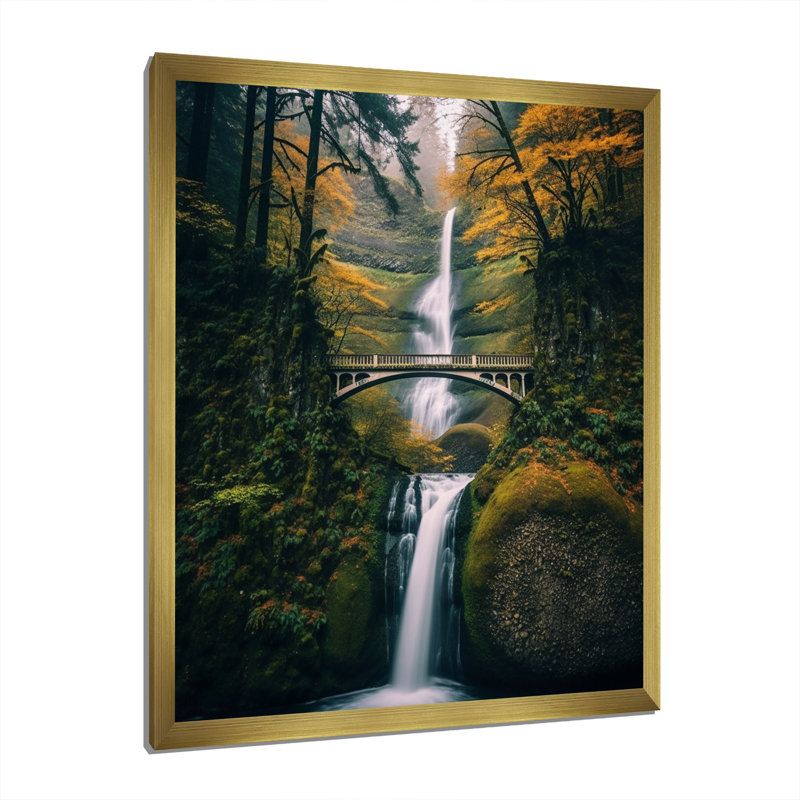 Oregon Multnomah Falls, paysage sur toile, H 20 po x l 12 po x P 1 po, Encadrement doré