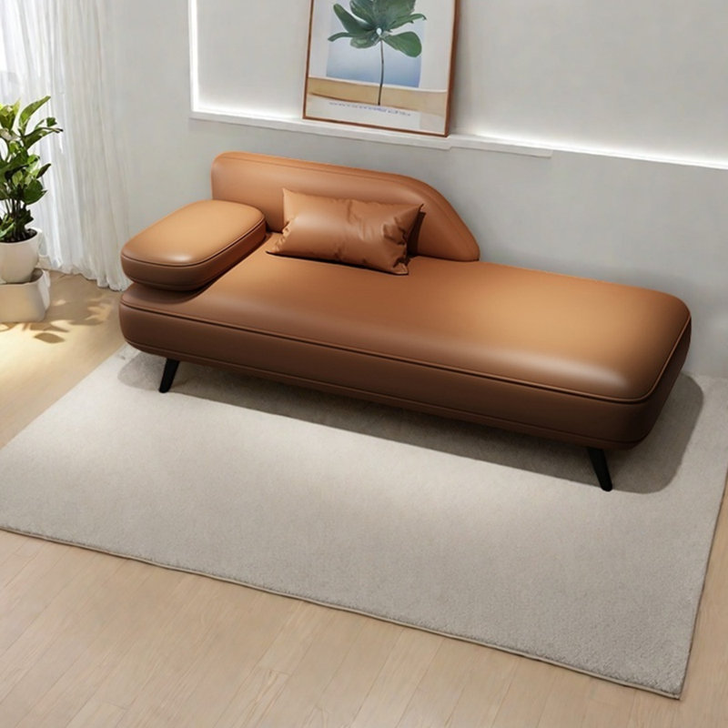 Chaise longue élégante et simple en similicuir, Orange, Orienté à gauche (vu de face)