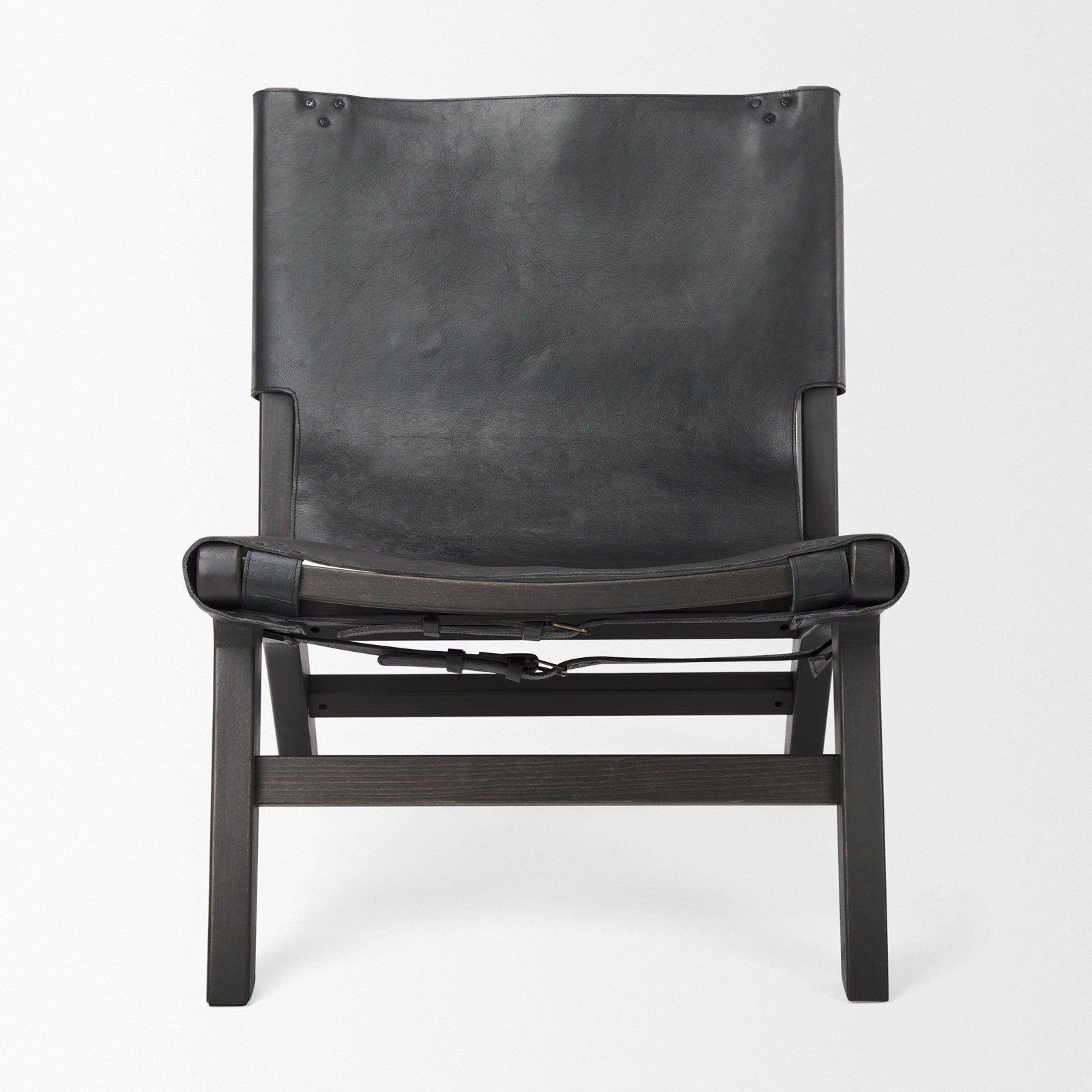 Coucher Genuine Leather Accent Chair, Black Genuine Leather, Black