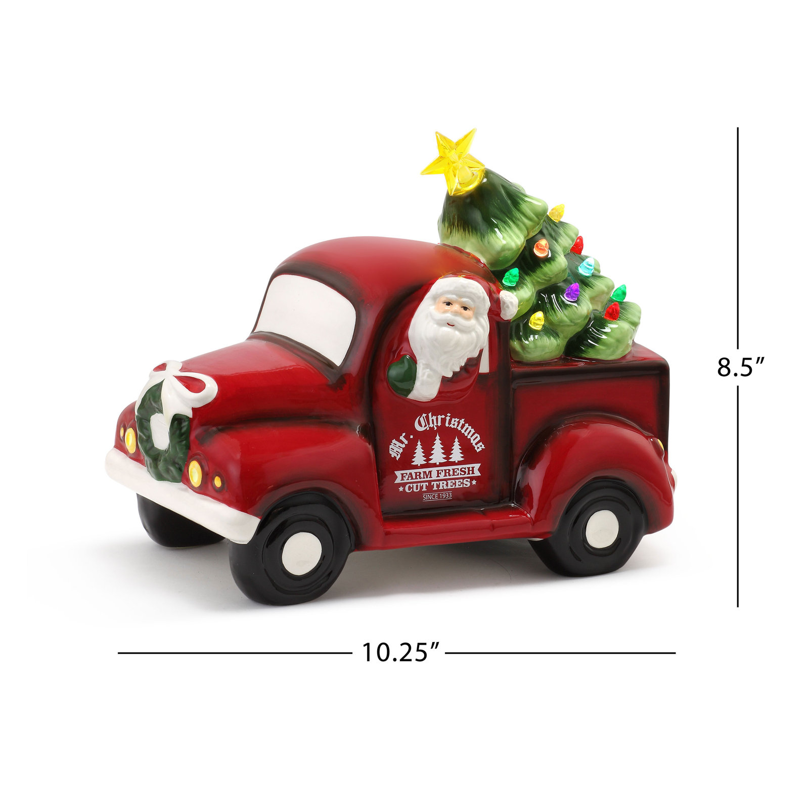 Nostalgic Ceramic Truck - White Santa, 8" H x 10" W x 6.3" D