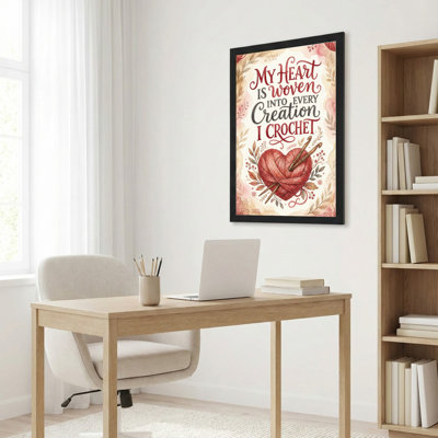 Heart Yarn And Crochet Hooks Floral Pattern Canvas Wrapped Wall Art Oil Painting Print Set Of 1