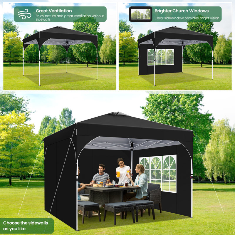 Tent 10x10 Pop up Canopy Outdoor Shade with Sidewalls UPF 50+ Waterproof Canopy, Black