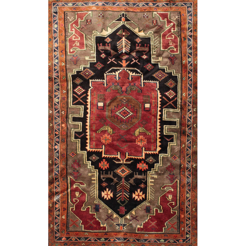Tapis traditionnel rouge / noir Kruetzen, Rectangle 2 pi x 4 pi