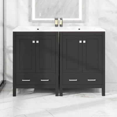Meuble-lavabo 48 po avec tiroir divisé et tablette de porte double couche