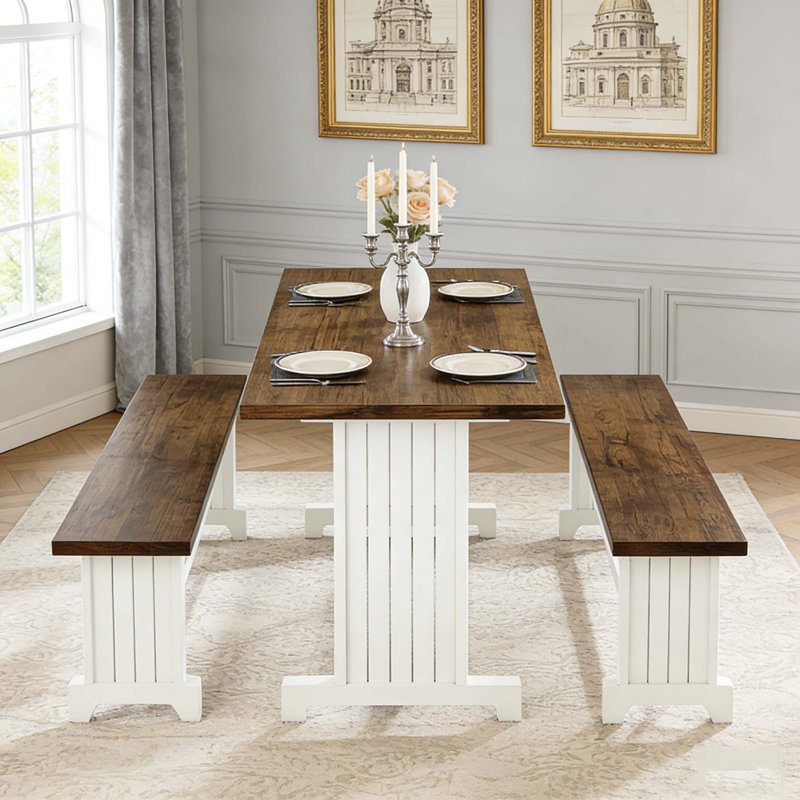 Ensemble de table de salle à manger Farmhouse Kitchen avec 2 bancs