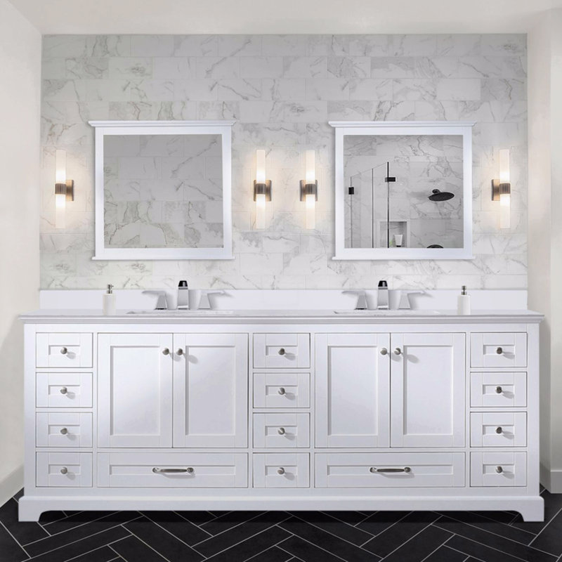 Meuble-lavabo double 84 po X P 22 po D, avec plateau en marbre de culture, Blanc
