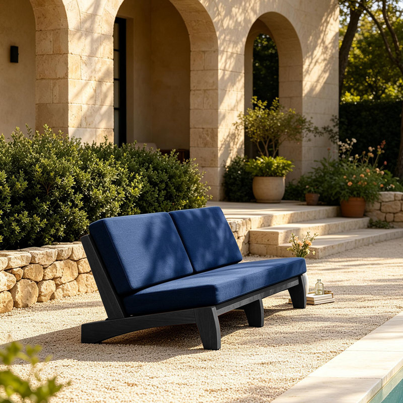 Patio Outdoor Sofa with Cushions, Navy, Black