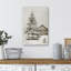 Arbre de Noël rustique enneigé, décorations rouges de vacances par une grange, décor de ferme Illustration-106068639-106068642