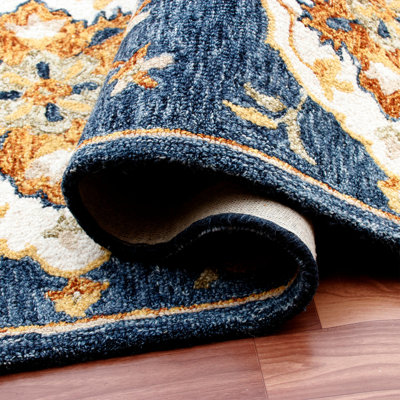 Blue/Yellow Floral Hand-Tufted Wool Area Rug