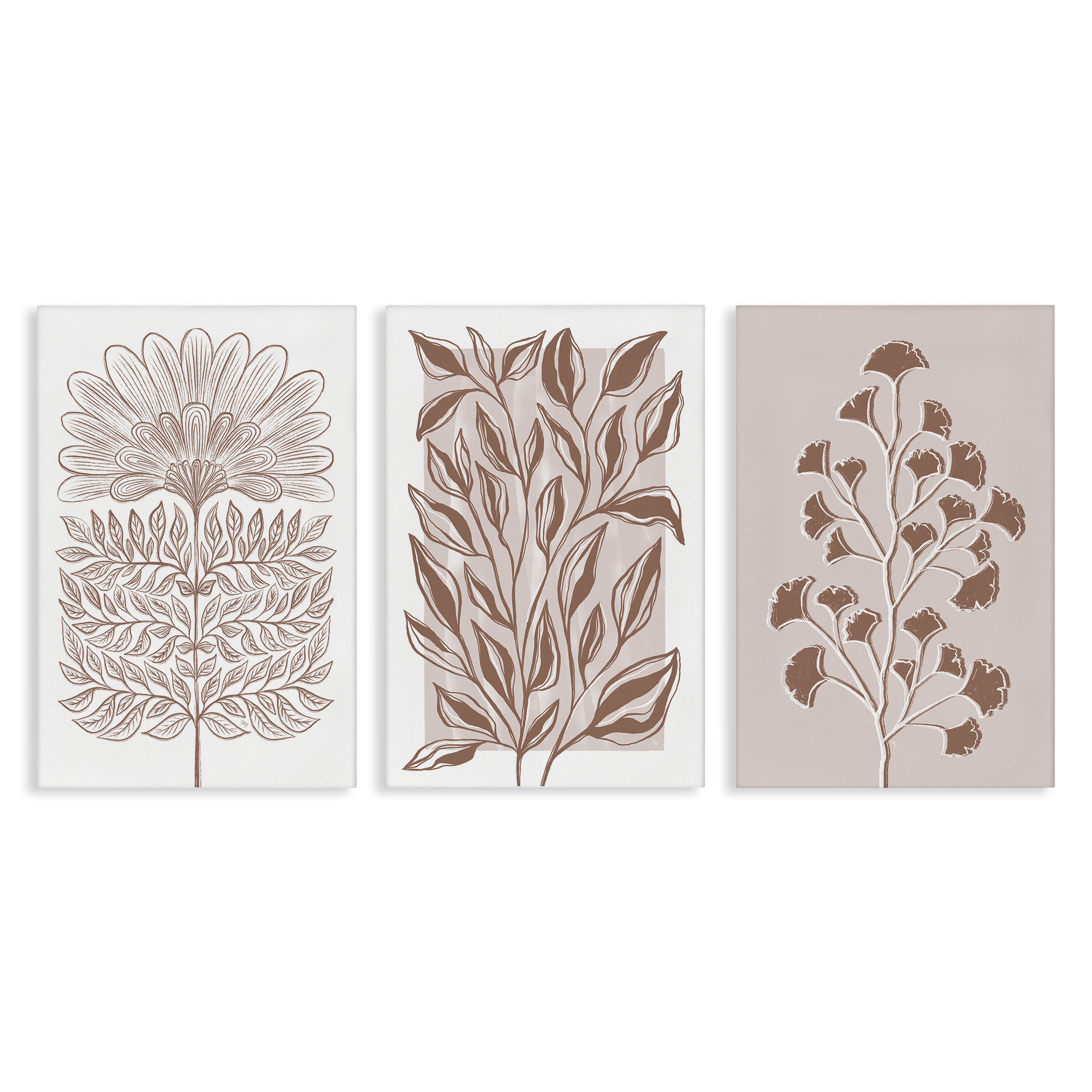 Lark Manor™ Minimalist Flower Outlines 3 Piece Canvas Wall Art Set ...