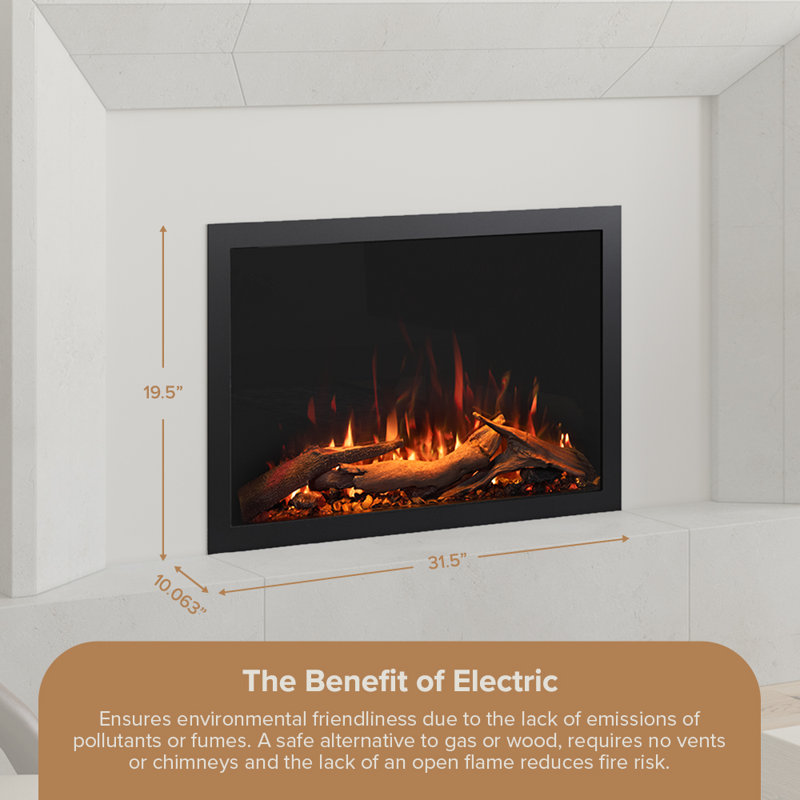 Highmark Traditional Electric Fireplace Insert Heater, WiFi, Google & Alexa Compatible, Logs & Crystals, 19.5" H x 30" W