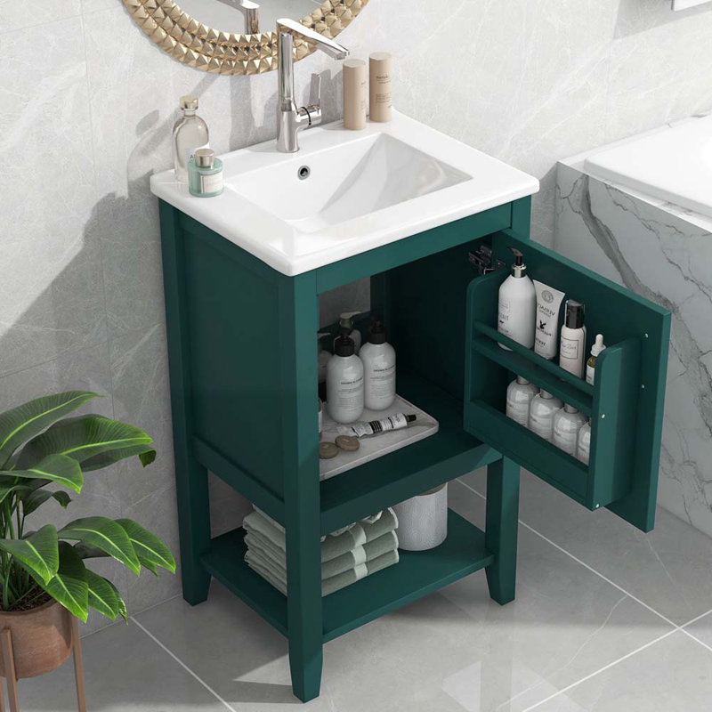 Meuble-lavabo de 20 po avec lavabo, armoire de salle de bain avec porte à fermeture douce, Vert