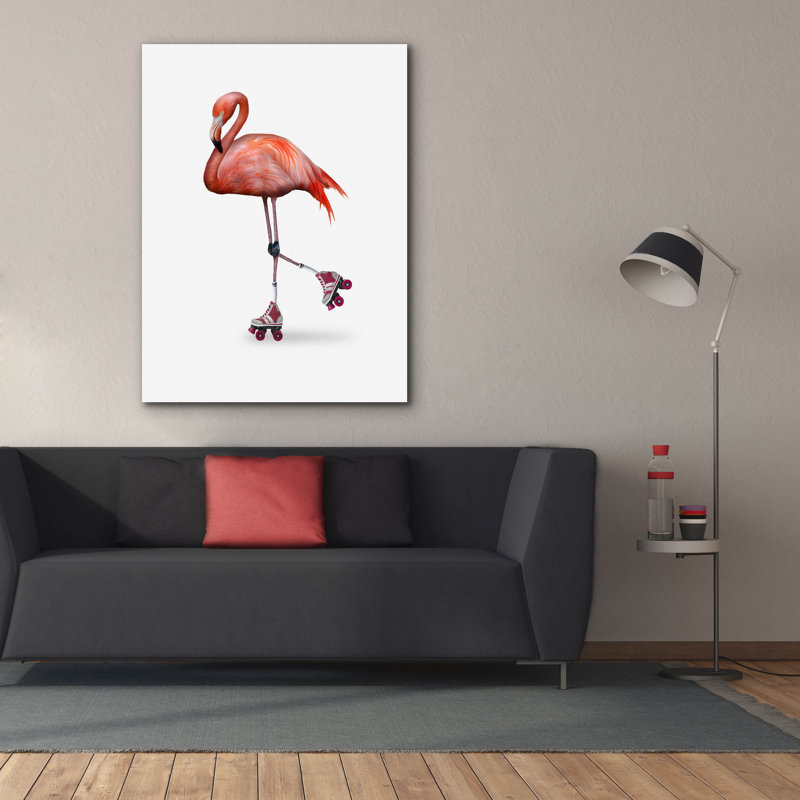  «Flamingo Roller Skating» par John Hovenstine, art mural sur toile, 40 po x 54 po, H 54 po x l 40 po