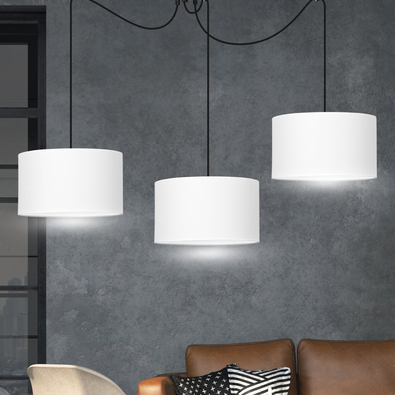 Pascua 3 - Light Black Drum Pendant, White