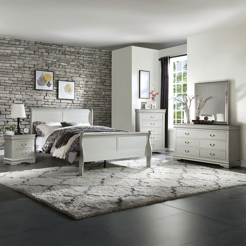 Solid Wood Platinum King Sleigh Bed