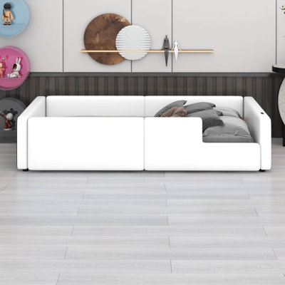 Lit plateforme simple (rembourré, pour enfants / adolescents) - Barrière de sécurité, station de charge, structure en bois massif robuste