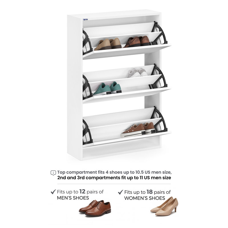 3-Tier Wooden Shoe Cabinet, White