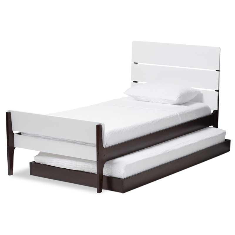 Lit plateforme simple Axente, Blanc / brun écorce