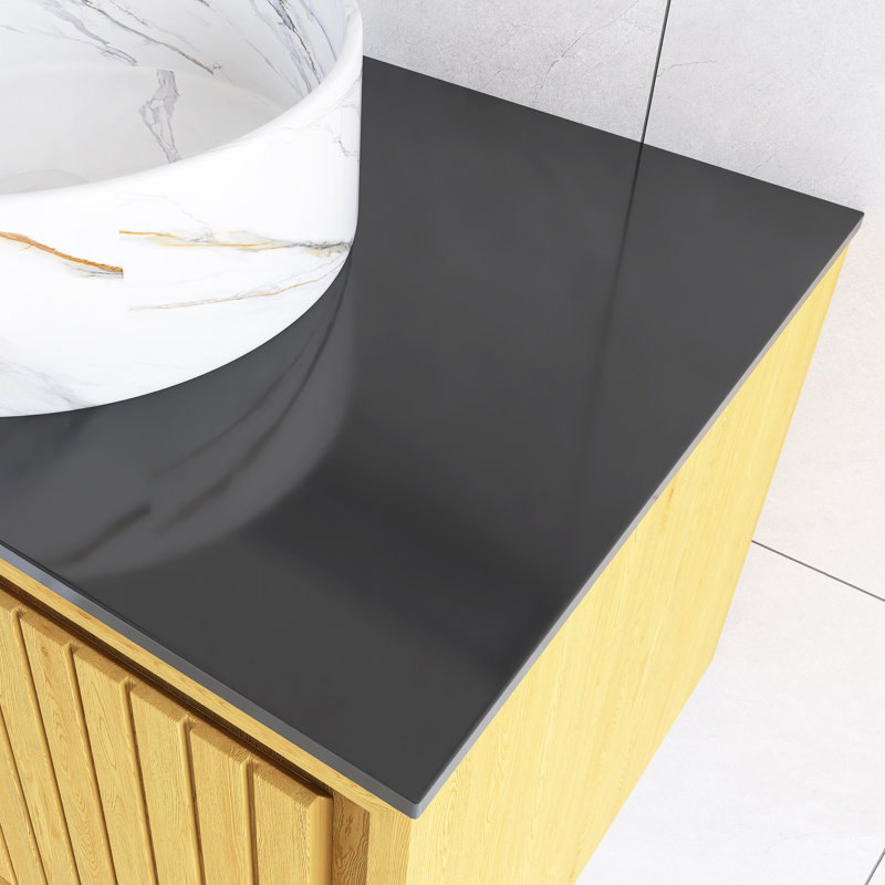 Meuble-lavabo mural simple 30 po avec comptoir en pierre frittée et lavabo en céramique