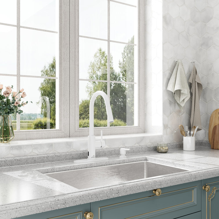 Willow Single-Handle Pull Down Sprayer Kitchen Faucet with Infrared Sensor, Soap Dispenser and Deck Plate