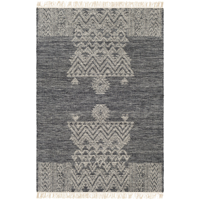 Tapis gris / crème tissé à plat à la main Aljoscha, Rectangle 8 pi x 10 pi