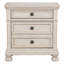 Wire-Brushed Bedroom Nightstand - Engineered Wood & 3 Drawers In White Bun Feet Finish