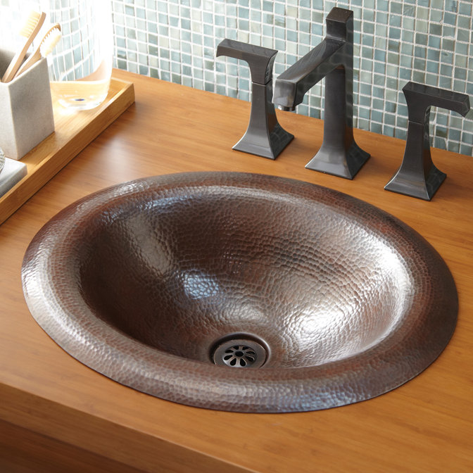 Maestro Metal Oval Drop-In Bathroom Sink, Antique Copper